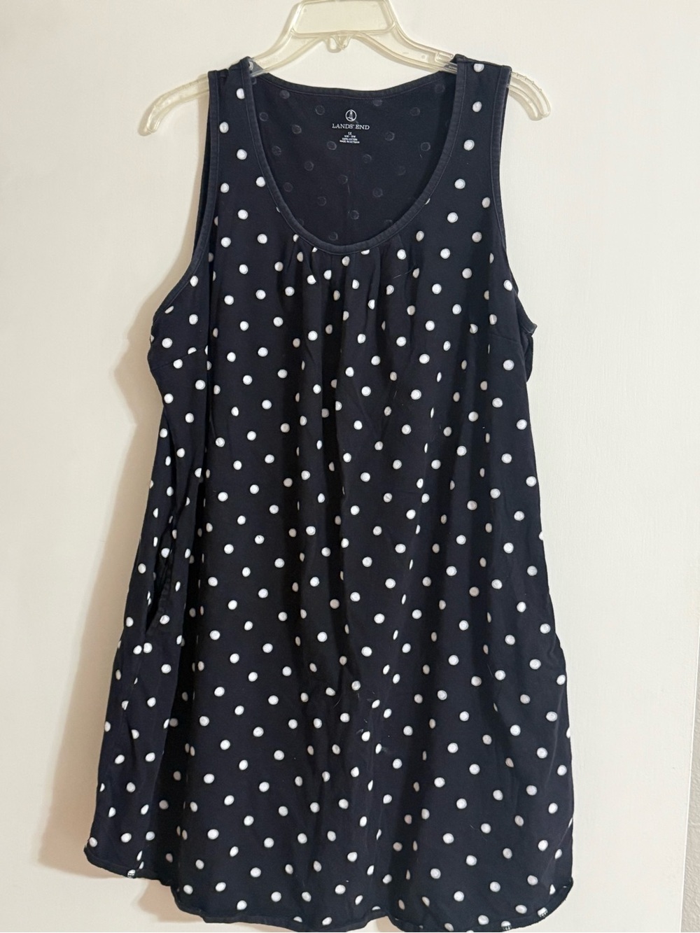 Lands' End Navy Blue Polka Dot Tank Top